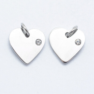

316 Stainless Steel Pendants with Cubic Zirconia Heart Clear Stainless Steel Color 12x12x2mm Hole 3mm
