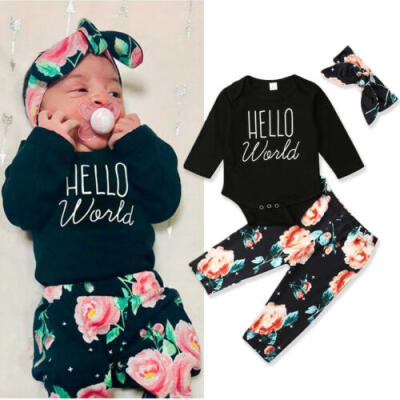 

3PCS Toddler Infant Baby Girl Romper Tops Jumpsuit Floral Pants Outfit Clothes