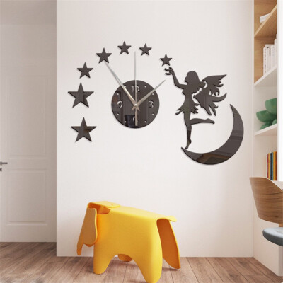 

〖Follure〗DIY Modern 3D Angel Girl Mirror Wall Clock Home Office Interior Decoration