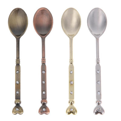 

4pcslot Antique Metal Spoons Heart Shaped Handle Rhinestone Dessert Spoon