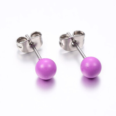 

304 Stainless Steel Spray Painted Stud Earrings Round MediumOrchid 17x6mm Pin 08mm 12pairscard