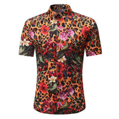 

Summer Men Go Out Short-Sleeved Leopard Print Flower Print Shirts