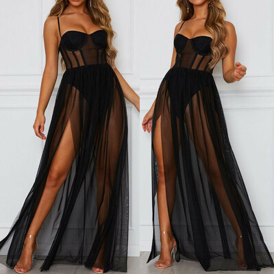 

Womens Sexy Mesh Sheer Sling Bikini Cover Up Casual Long Dress Summer Beach