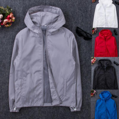 

2019 Mens Thin Windbreaker Casual Jacket Hooded Coat Hoodie Zipper Up Overcoat