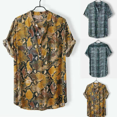 

Summer Mens Snake Pattern Casual Shirts Short Sleeve Loose Shirts Men Male Tops