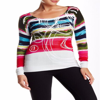 

NEW FASHION DESIGUES SWEATER WOMENS SLIT NECKLINE SPRING SEXY FLORAL PRINT LONG-SLEEVE PULLOVERS