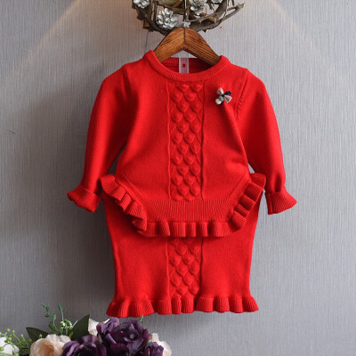 

Little-Seven Baby 2019 Korean Girls Set Spring Knitted Dress Jacquard Ruffled Tops Kids 6664