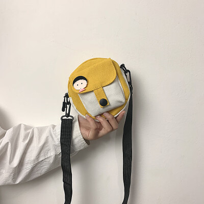 

2019 new cartoon cute canvas bag female fashion temperament contrast color Messenger bag chic casual wild small round bag