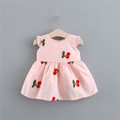 

Summer Casual Baby Girls Flare Sleeve Cherry Print Dress Kids Toddler Pageant Sundress