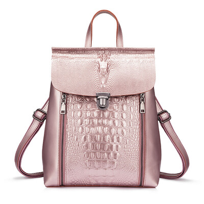 

REALER backpack women split leather backpack school bags for girls teenagers for books waterproof large travel bag SilverPink