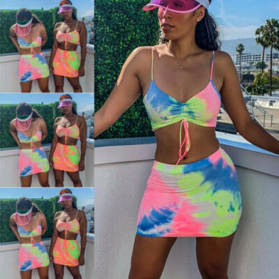 

US Women 2 Piece Bodycon Two Piece Crop Top&Skirt Set Bandage Dress Party