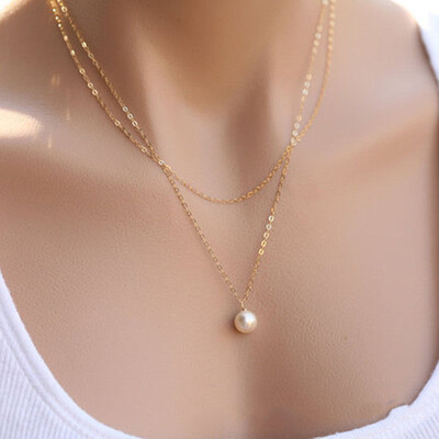 

Simulated pearl necklaces pendants for women gold silver Color long chain female pendant necklace fashion jewelry Collier Femme