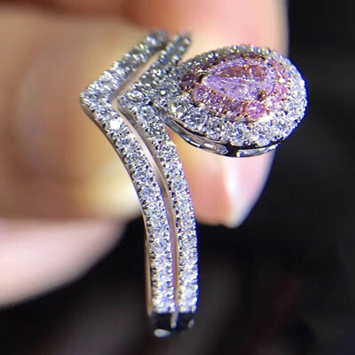 

Elegant Rhinestones Wedding Ring Drop Pink Rings New Arrival Jewelry Finger Rings For Women
