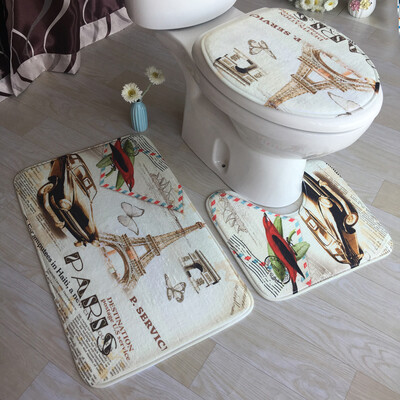 

Gobestart Bathroom Non-Slip Blue Ocean Style Pedestal Rug Lid Toilet Cover Bath Mat