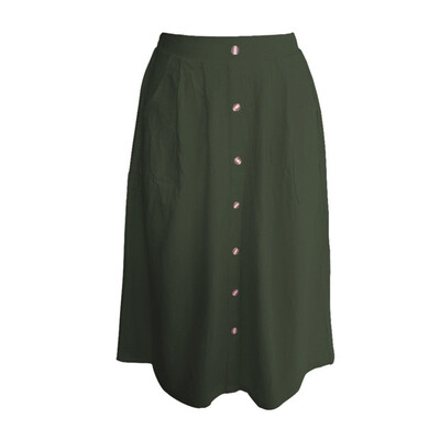 

Fashion Pleated Skirt With Pockets Women Casual High Waist Skirt Loose Button Skirt