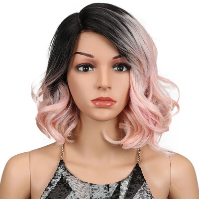 

Noble Hair 12"Inches Black Ombre Pink Fashion Style Loose Wavy Hair Synthetic Lace Front Wigs