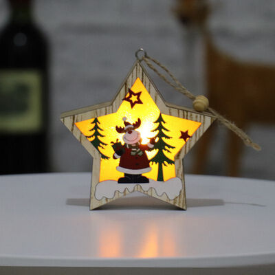 

Home Decorations Christmas Tree Decoration Pendant Gift Round Deer Wooden Star Frame Pendant Holiday Decoration Lighting