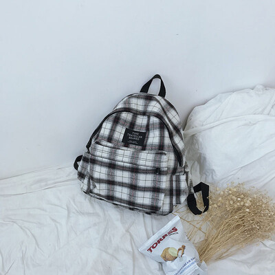 

Double shoulder bag female Korean version ulzzang college student plaid schoolbag ins ancient canvas girl simple