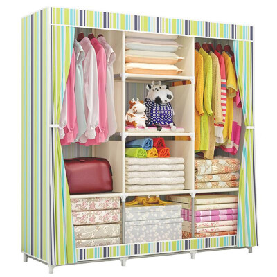 

Portable Fully-Closed Clothes Storage Closet Quilts Organizer Wardrobe with Metal Shelves & Dustproof Non-woven Fabric Cover