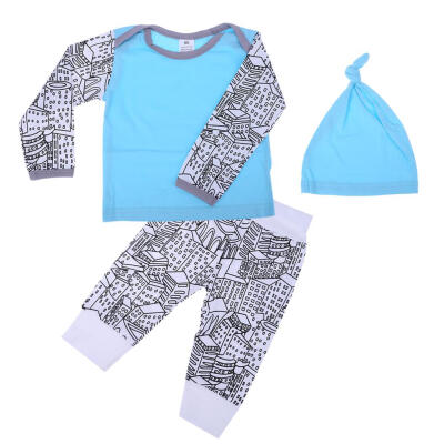 

Newborn Baby Girl Boy Clothes Long Sleeve Tops T-shirtPants Hat 3pcs Outfi