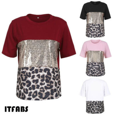 

Fashion Women Sequin Short Sleeve Loose T Shirt Summer Casual Tee Blouse Tops UK