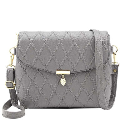 

Women Solid Color Rhombic Pattern Leaf Pendant Faux Leather Crossbody Sling Bag