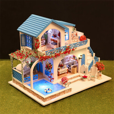 

YIWULADIY Christmas House Assemble Miniature Dollhouse LED Furniture Kit Xmas Gift