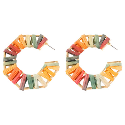 

Colorful Rattan Hoop Earrings Handmade Bohemian Statement Earrings Rainbow Geometric Dangle Earrings for Women Girls