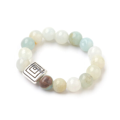 

Natural Amazonite Stretch Finger Rings with Alloy Finding Size 10 Antique Silver 20mm