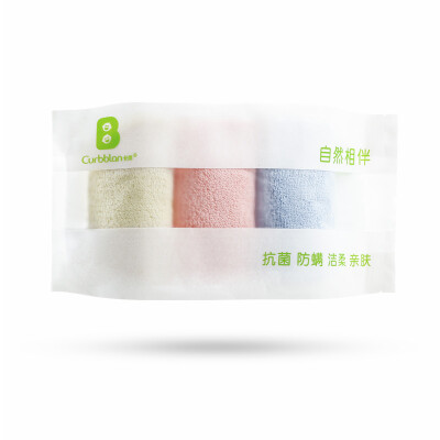 

Card with Curbblan baby towel baby small square micrometer anti-mite children bath towel 3 strip solid color group