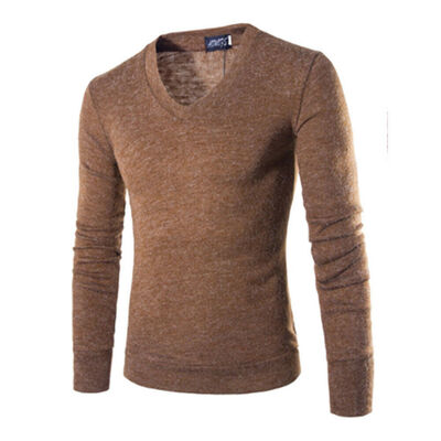 

Mens Casual Slim Fit Solid Long Sleeve Pullover V-Neck Fleece Sweatshirt Sweater Basic Tee