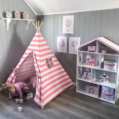 

Ktaxon Teepee Tent for Girls Princess Canvas Childrens Play Tent Pink & White Stripe