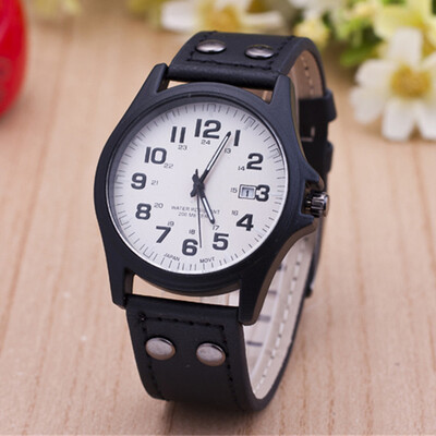 

New casual imitation leather calendar quartz watch mens military table selling