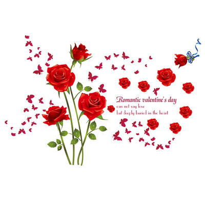 

Romantic Red Roses Waterproof PVC Wall Stickers Bedroom Decorative Decal