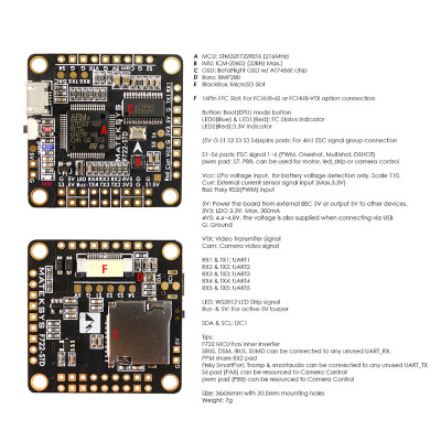 

JJRC Matek Systems F722-STD FC Flight Controller with OSD Barometer Blackbox for QAV210 220 250 RC FPV Racing Quadcopter RC Helico