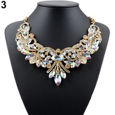 

Colorful Rhinestone Flower Pendent Chain Choker Statement Collar Bib Necklace