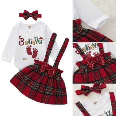 

Christmas Infant Baby Girl Plaid Clothes Romper Skirt Tutu Dress Headband Outfit