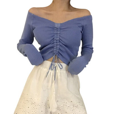 

2019 Womens Elegant New Style Fashion Design Long Sleeve Tops Sexy Neck Sweaters Autumn Blouse With Tops Blouse Jumper Sweaters