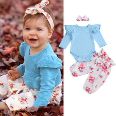 

Newborn Baby Girl Floral Clothes Long Sleeve Romper Bodysuit Pants Outfits Set
