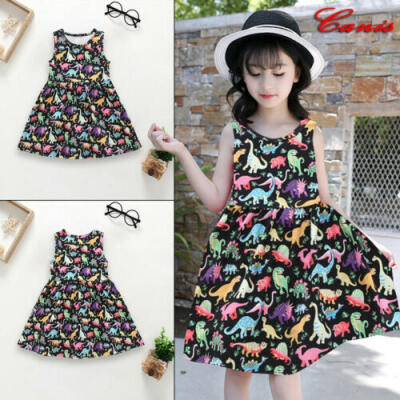 

Sweet Dinosaur Newborn Kids Baby Girls Cotton Sleeveless Dress Sundress Summer