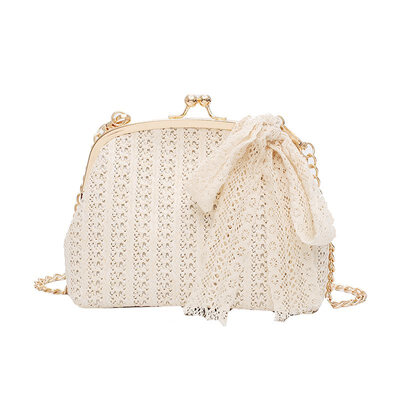 

Women Lace Ribbons Flap Handbags Sweet Straw Messenger Shoulder Bag Pouch Female Chains Crossbody Mini Bags