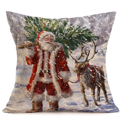 

Siaonvr Merry Christmas Linen Santa Pillow Cases Sofa Cushion Cover Home Decoration