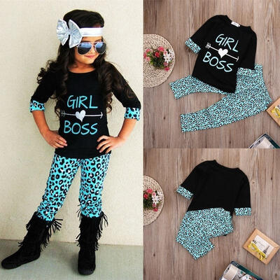 

2PCS Toddler Kids Baby Girls Outfits T-shirt Tops Dress Long Pants Clothes Set