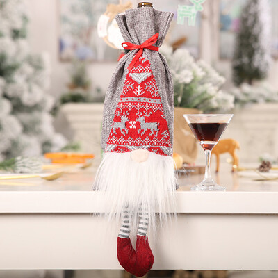 

Christmas Supplies Rudolph Bottle Burlap Red Wine Bag Gifts Table Decoration 1x