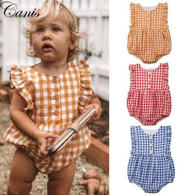 

UK Infant Newborn Baby Girl Cotton Plaid Romper Jumpsuit Bodysuit Outfit Clothes