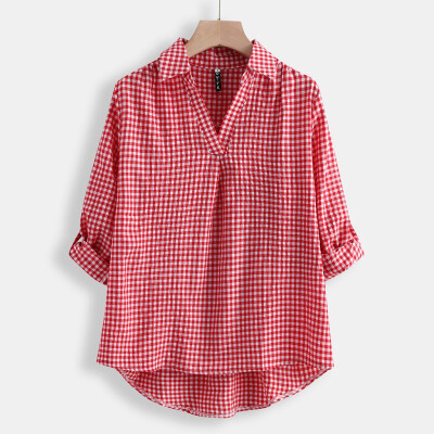 

Tailored Women Plus Size Casual Plaid Print Blouse Loose Shirt Button Long Sleeve Tops