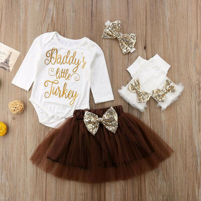 

Baby Girls My 1st Thanksgiving Outfit Tops Romper Tutu Dress 4PCS Clothes Set