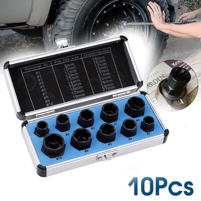 

〖Follure〗10Pcs Damaged Nut Bolt Remover Stud Extractor Set 9-19mm Broken Bolt Removal Kit