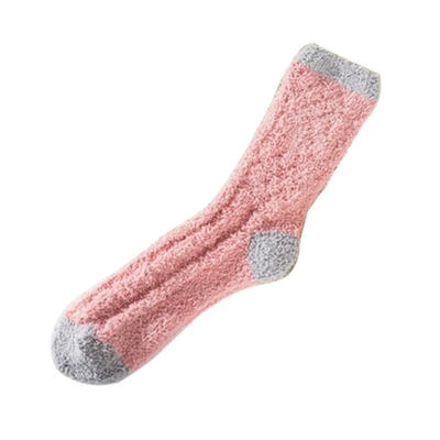 

Winter Color Block Coral Fleece Warm Women Middle Tube Elastic Floor Sleep Socks