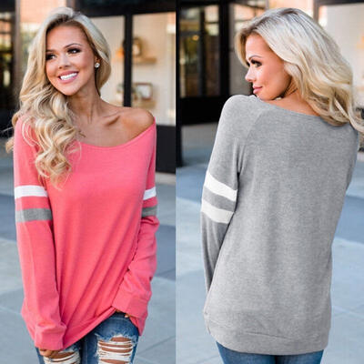 

Women Fashion Sexy Long Sleeve Cotton Shirt Blouse Loose Top Casual T-shirt